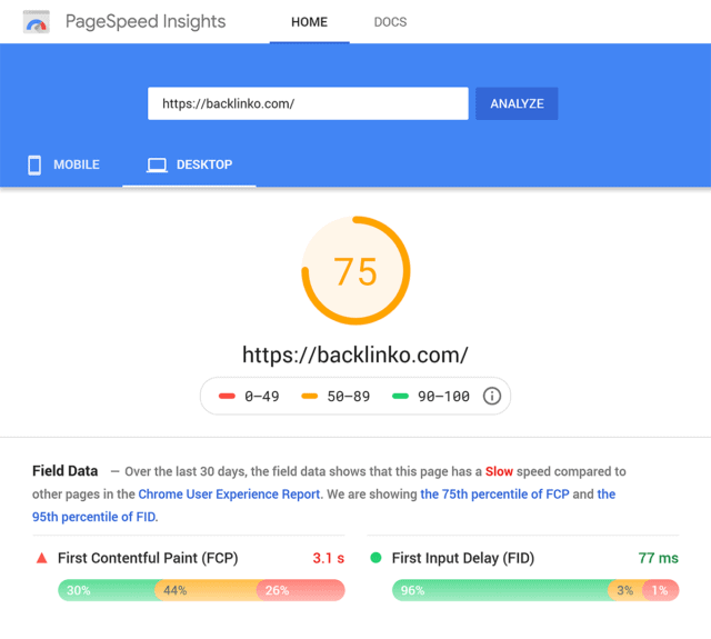 Google PageSpeed Insights – Backlinko