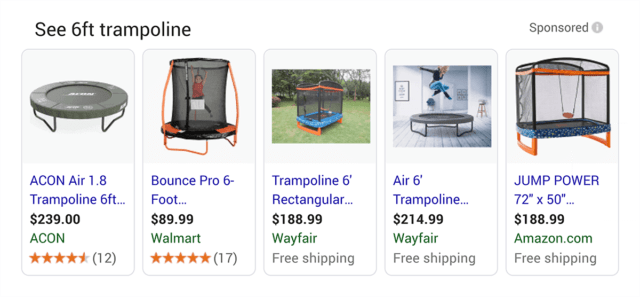 Shopping results in Google SERP