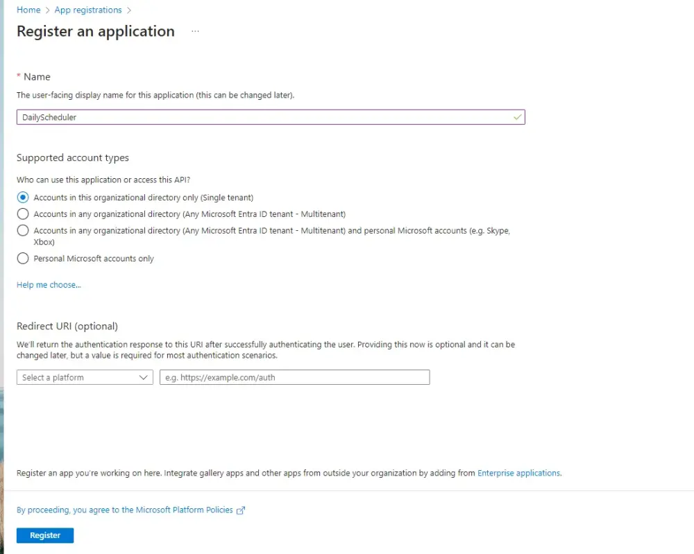 Register an Azure application