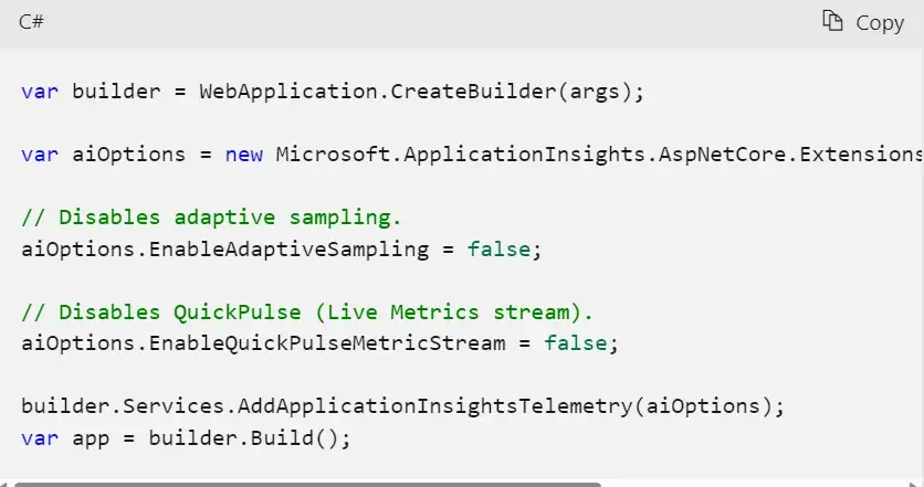 Application Insights extension configuration