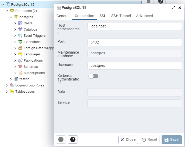 PostgreSQL 15 server properties