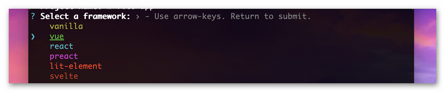 Выбор фреймворка в Vite