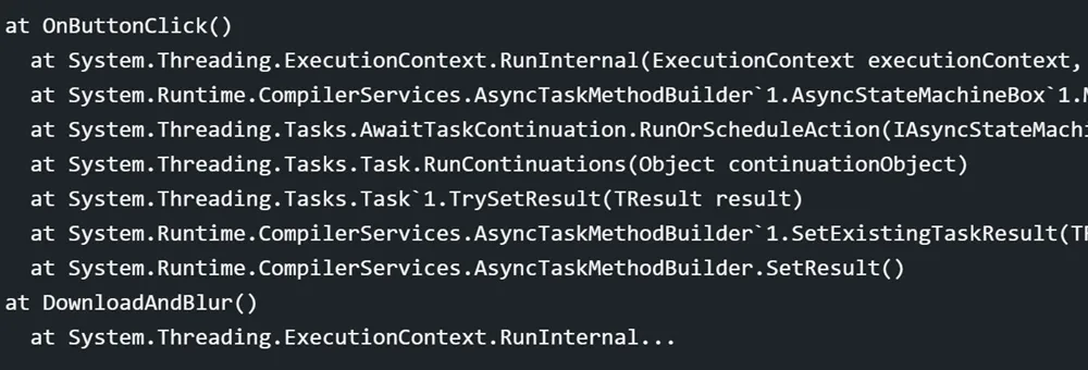 Snapshot of an async method call stack