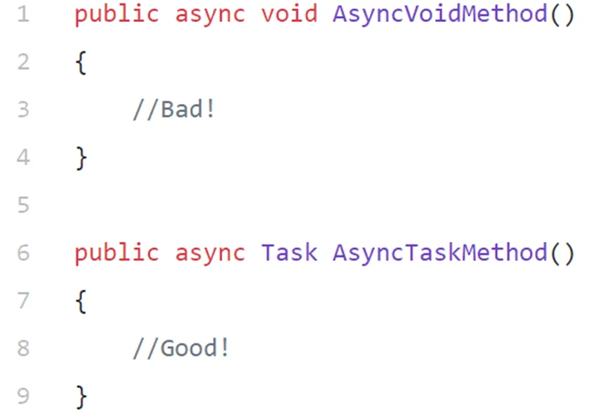 Do not use void as the return type for an async method